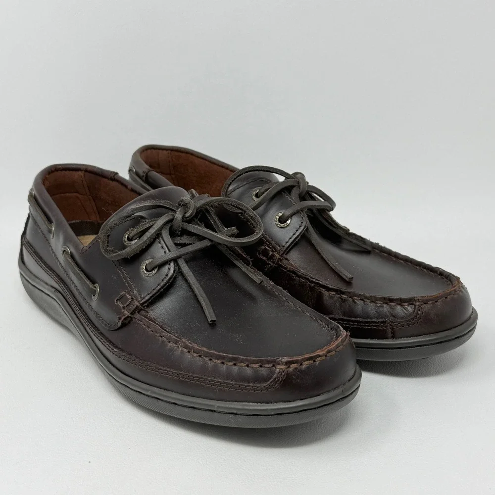 Bass Flex Step Lewis Mens Brown‎ Leather Boat Deck Shoes Loafers Size 8.5. READ